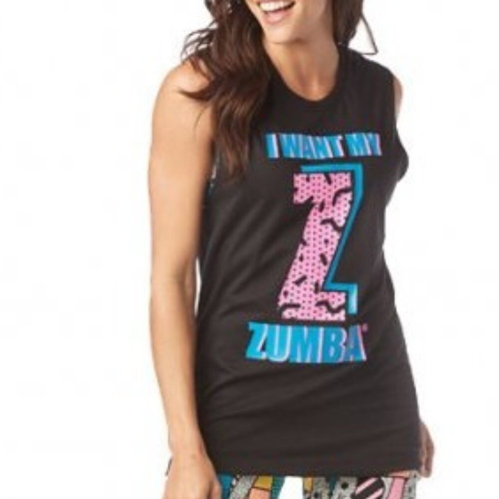 XL/XXL Zumba Wear I Want My Zumba Black Muscle Tank